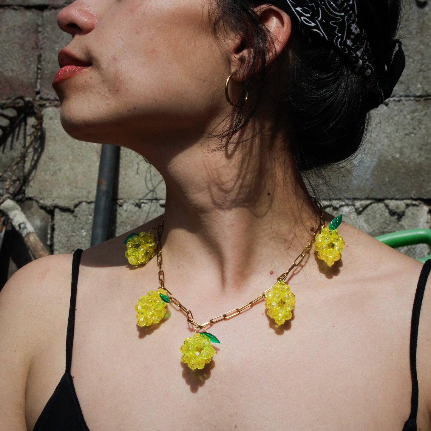A model with beaded lemons