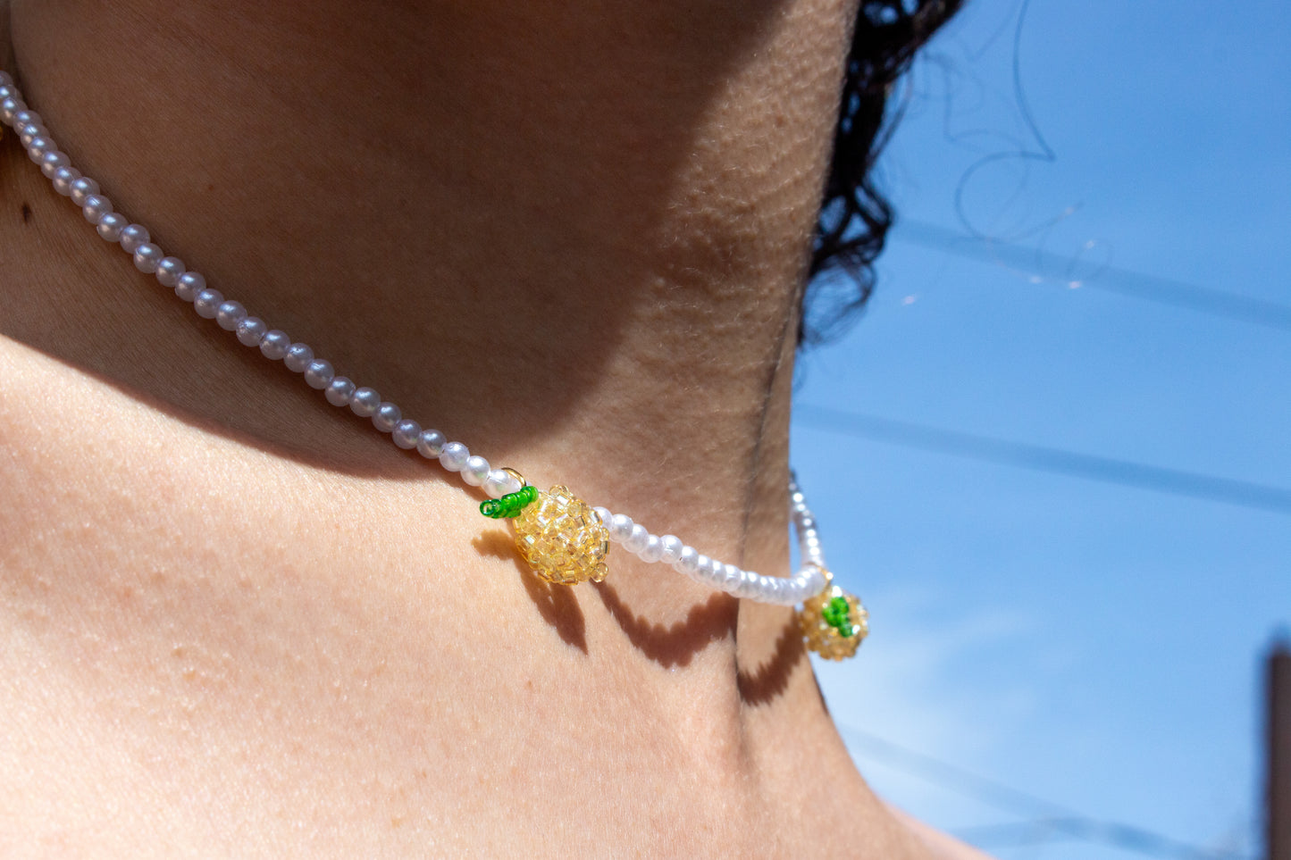 Pearl Necklace with Beaded Lemons