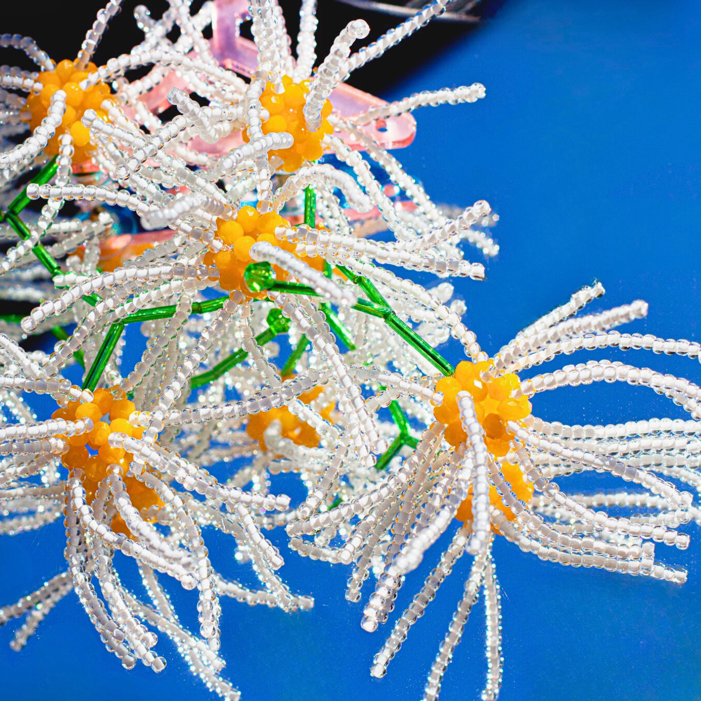 Handmade Long Beaded White Flower Earrings